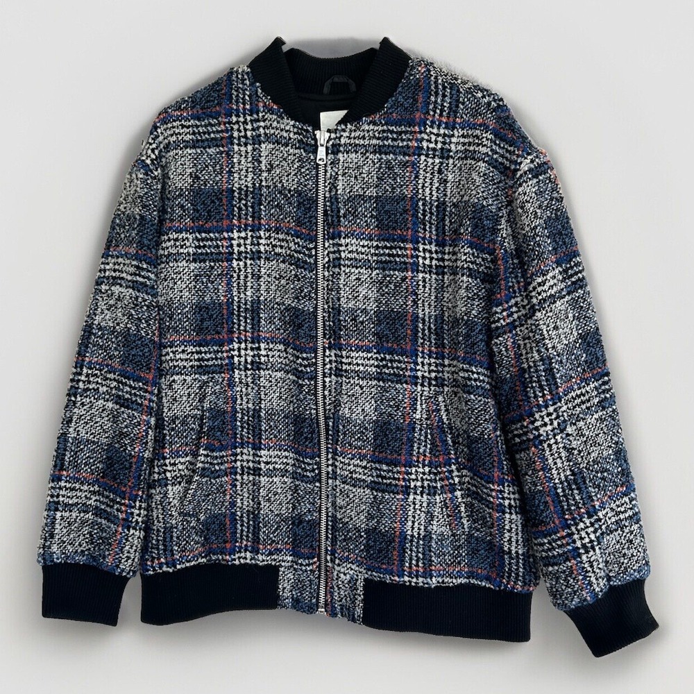 Avec les Filles Plaid Tweed Bomber Jacket M Wool Grandpa Grunge Academiaโ